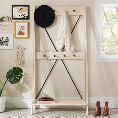 68" Solid Wood X Back Angled Hall Tree White Wash - Saracina Home - Image 11