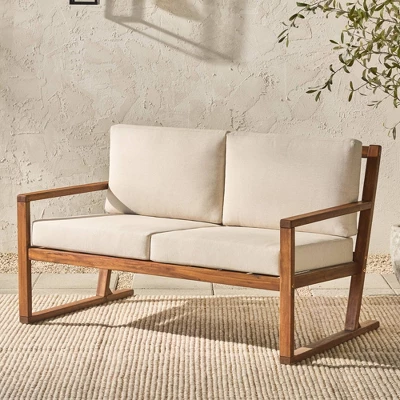Saracina Home Modern Slat -Back Acacia Outdoor Bench With Cushions