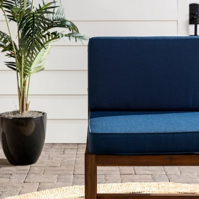 Modular Acacia Wood Armless Patio Chair With Cushion - Dark Brown/Navy - Saracina Home - Image 8