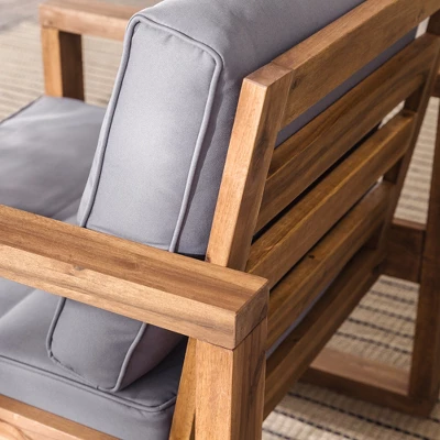 Galia 2pc Square Leg Acacia Wood Chair And Ottoman With Cushions - Brown - Saracina Home - Image 11