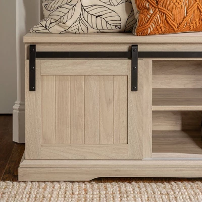 48" Transitional Sliding Door Wood And Metal Bench - Saracina Home - Image 7