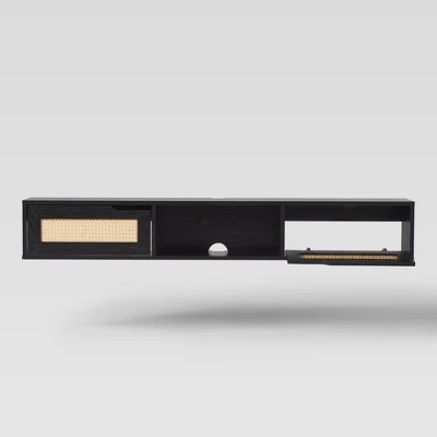 Modern Boho Floating TV Stand For TVs Up To 65" With Rattan Doors - Saracina Home - Image 6