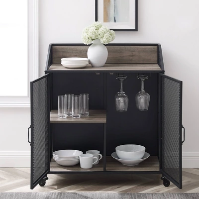 Urban Industrial Metal Mesh Bar Cart With Wheels - Saracina Home - Image 6