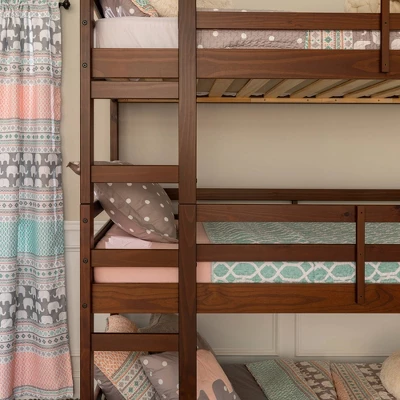 Twin Indy Solid Wood Triple Bunk Bed Walnut - Saracina Home - Image 4